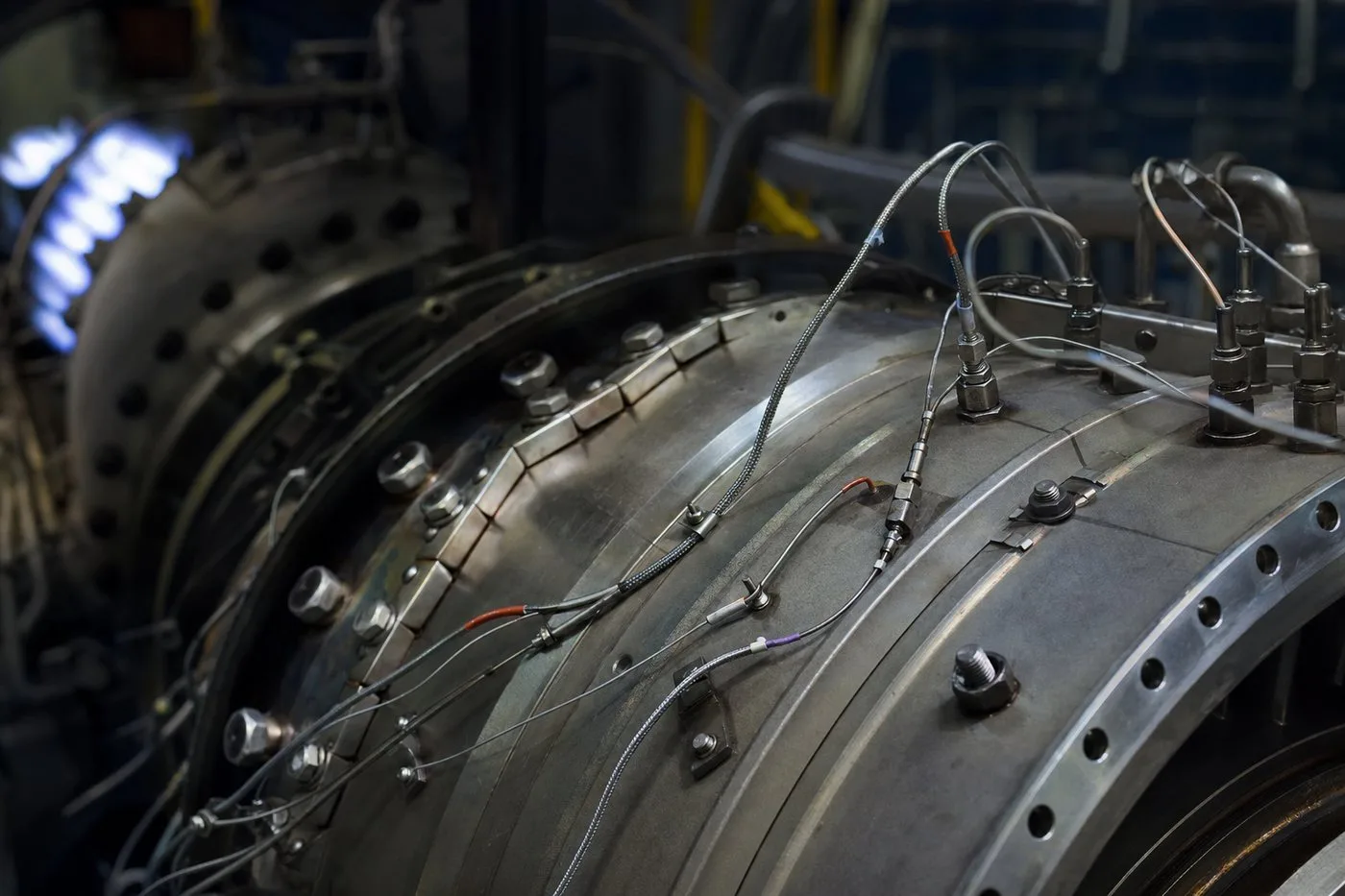 Miniature thermocouple instrumentation routed across aerospace turbine test hardware