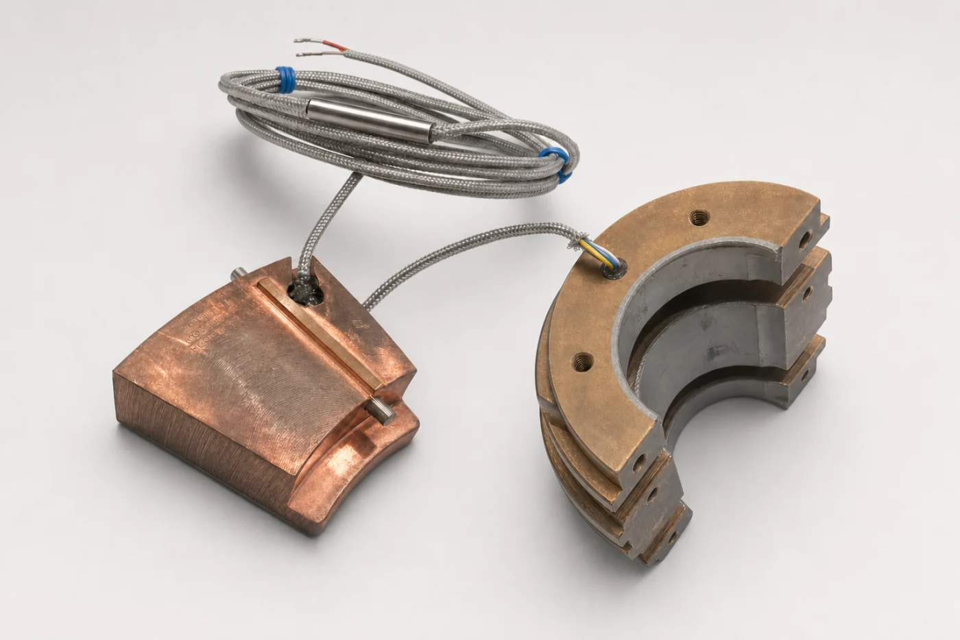 Typical bearing housing inserts including Babbitt material and RTD insert detail