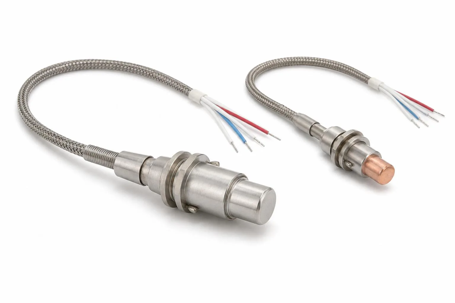 Bearing RTD sensor options with stainless contact style shown first and copper contact style shown second