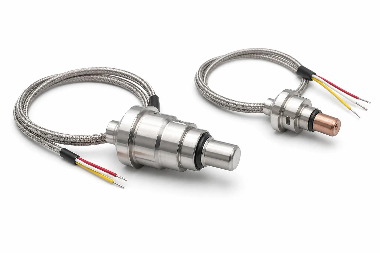 Bearing thermocouple sensor options with stainless contact style shown first and copper contact style shown second